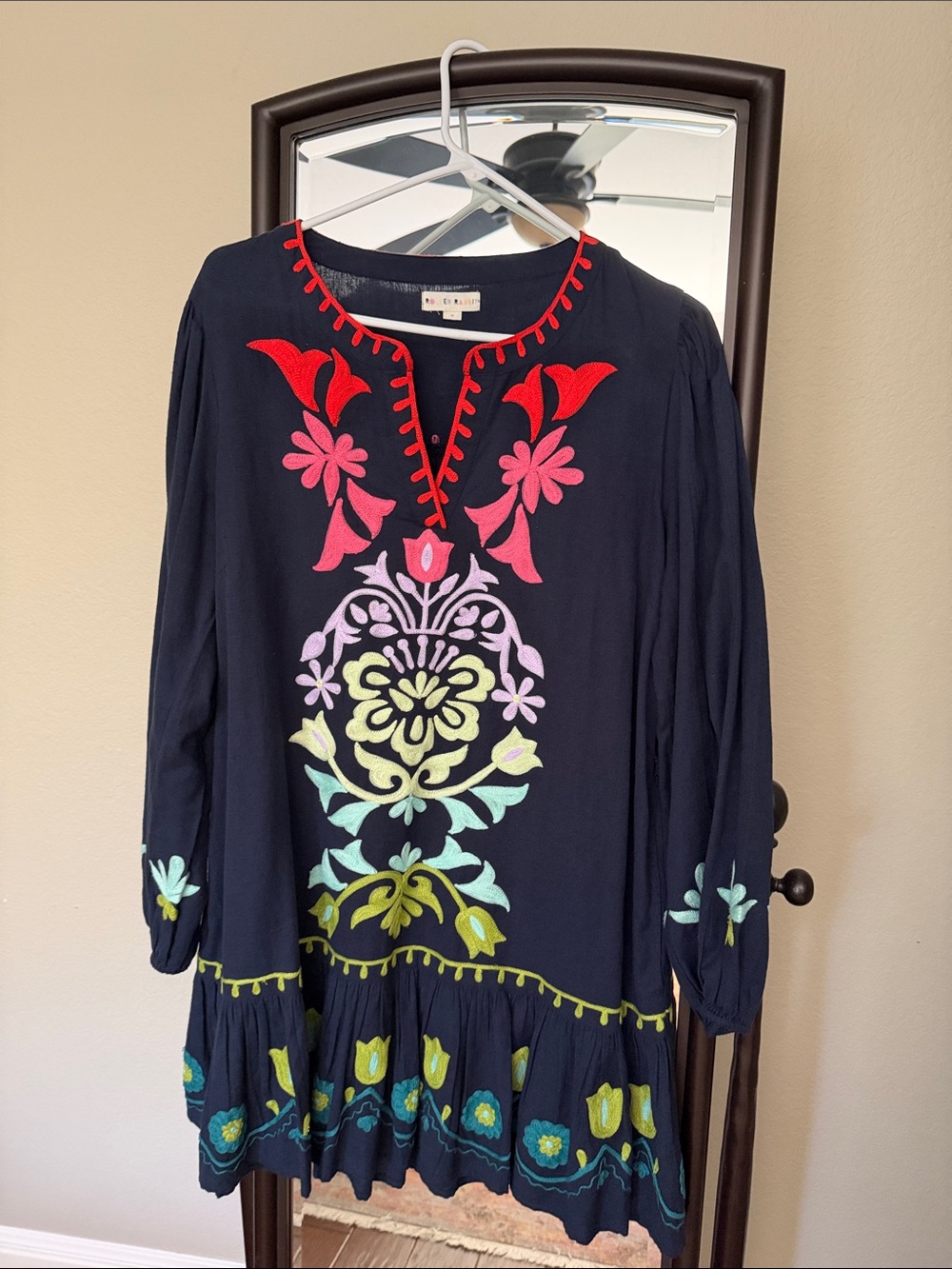 Roller Rabbit navy dress with colorful floral detail